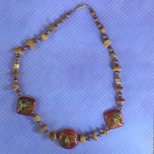 Vintage Asian-inspired cloisonné look necklace